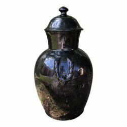 1980s Large Ebony Black Ceramic Urn