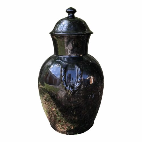 1980s Large Ebony Black Ceramic Urn