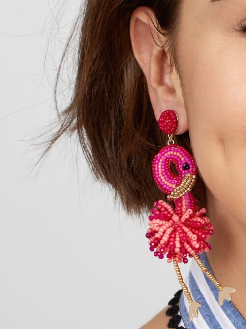 Handmade Pink Flamingo Beaded Earrings | Flamingo Earrings | Pink Beaded Earrings - Image 2