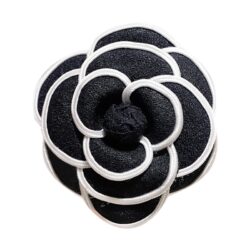 Beautiful Black & White 12-Petal Camellia Brooch Pin French Stitched Hair Clip