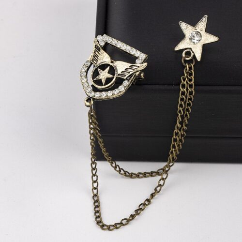 Fly Away Rockstar | Army Style Wings Star Brooch w/ Chains - Image 3