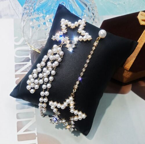 Falling Stars | Asymmetrical Pearl Star Earrings New Year Earrings - Image 4