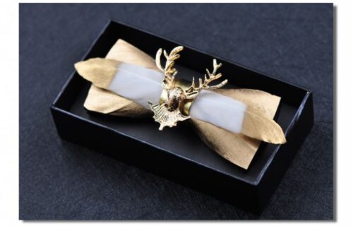 Gold Deer Head Men's Bird Fowl Feather Bow Tie - Image 4