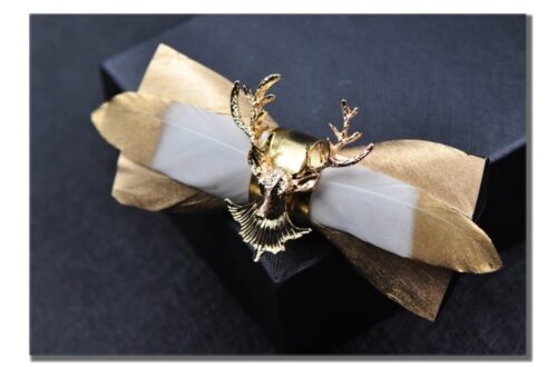 Gold Deer Head Men's Bird Fowl Feather Bow Tie - Image 6