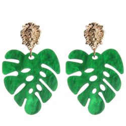 designer earrings, designer earring, tropical earrings, tropical designer earrings, acrylic palm leaf earrings, palm leaf earrings, palm earrings, lion head earrings, versace style earrings, Miami Venetian Versace Vibes Acrylic Palm Leaf Earrings