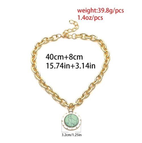 Best Teal Marble Medallion Pendant On Chunky Gold Chain Necklace - Image 11
