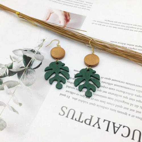 Palms Down Miami Tropical Leaf Earrings From Repurposed Wood - Image 4