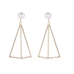 3D Pyramid Triangle Geometrical Earrings | Gold Triangle Earrings | Art Deco Earrings