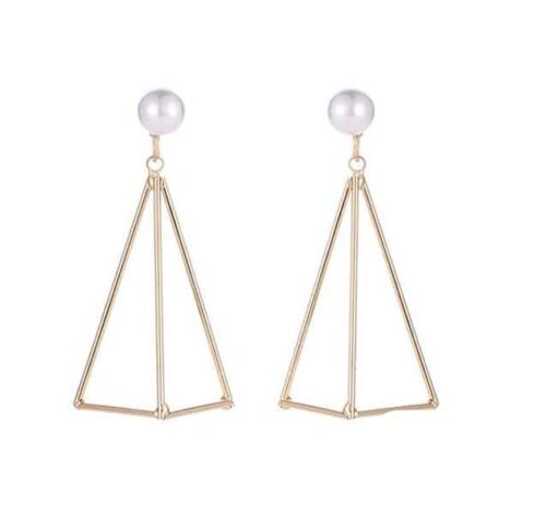 3D Pyramid Triangle Geometrical Earrings | Gold Triangle Earrings | Art Deco Earrings