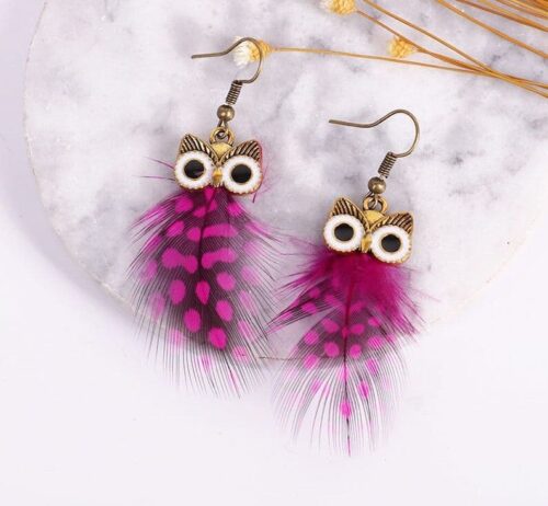 Who Knows? Handmade Owl Polka Dot Feather Earrings - Image 3