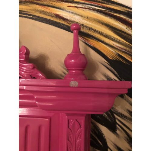 Hot Pink Lacquered Hand-Carved Solid Mahogany Floor Mirror - Image 4