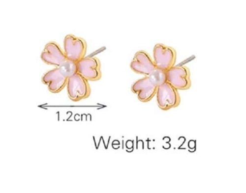 Pretty In PInk Pearl Flower Stud Earrings - Image 5