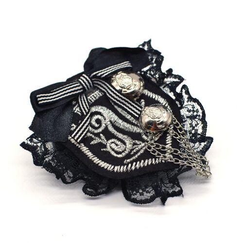 Patched In | Black & Silver Patch Lace & Bow Brooch Pin - Image 3