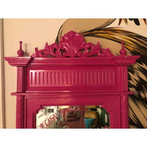 Hot Pink Lacquered Hand-Carved Solid Mahogany Floor Mirror - Image 7