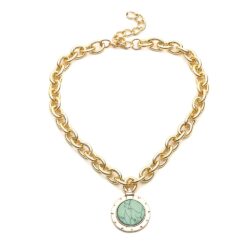 Best Teal Marble Medallion Pendant On Chunky Gold Chain Necklace