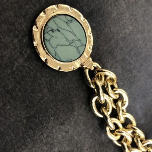 Best Teal Marble Medallion Pendant On Chunky Gold Chain Necklace - Image 5