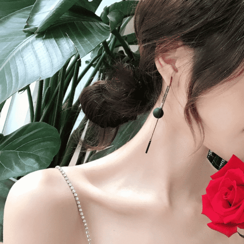 Ball and Chain Earrings | Black Modern Earrings | Black Delicate Earrings - Image 2