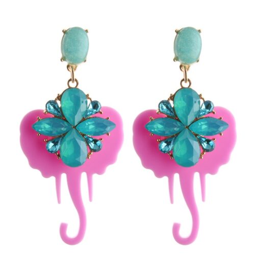 White Elephant Earrings w/ Blue Crystals - Image 3