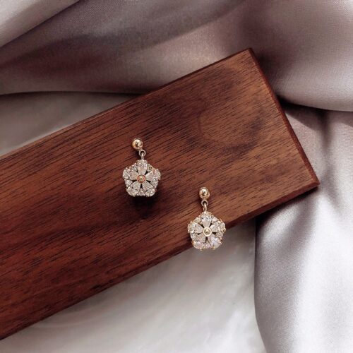 Art Deco Dangling Flower Stud Designer Earrings | Flower Earrings - Image 6