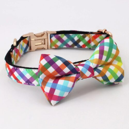 #1 The Colorful Plaid Bow Tie Dog Collar, Pet Collar, Cat Collar - Image 3