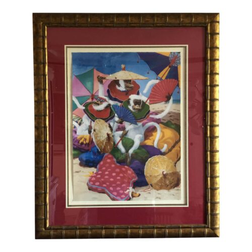 2002 "Monkeys on the Beach" Anthropomorphic Lithograph by Dan Poole, Framed
