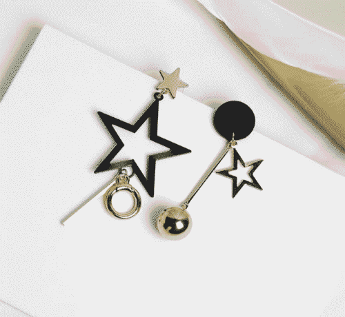 You're a Star | Asymmetrical Black & Gold Rockstar Earrings - Image 3