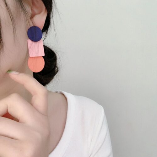 Candy Box Contrast Geometric Round Square Pink Drop Earrings for Women - Image 5