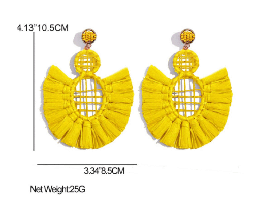 Sunshine State Dreamcatcher Dreaming Yellow Raffia Earrings - Image 4