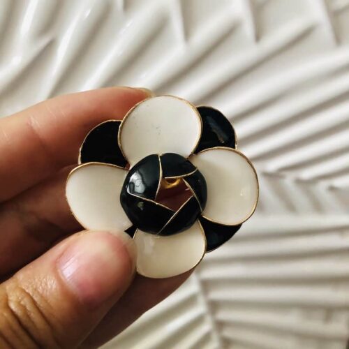 No. 5 Pin w/ Black & White Camellia Flower Brooch - Image 6