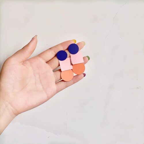Candy Box Contrast Geometric Round Square Pink Drop Earrings for Women - Image 3