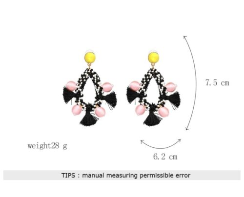 Handmade Loop Bead Tassel Earrings Contemporary Boho Earrings Teal Pink Yellow Beaded Teardrop Earrings - Image 6