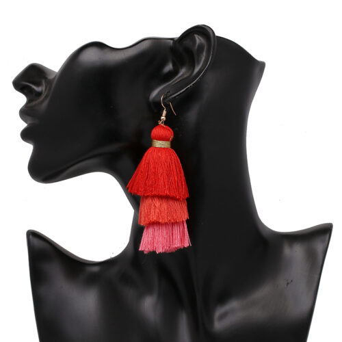 Thick Triple Tassel Earrings | Flamingo or Red White Blue - Image 4