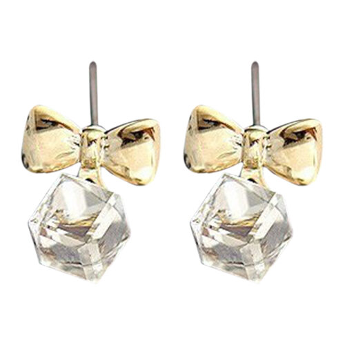 Petite Creative Cube Crystal Bow Tie Earrings - Image 2