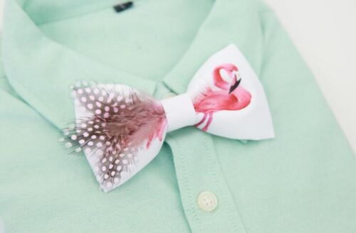 Artistic Pink Flamingo Polka Dot Feather Bow Tie - Image 3