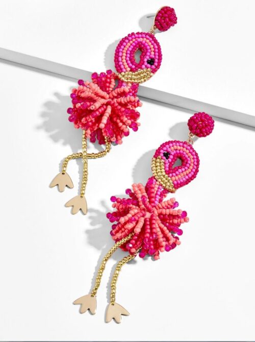 Handmade Pink Flamingo Beaded Earrings | Flamingo Earrings | Pink Beaded Earrings - Image 4