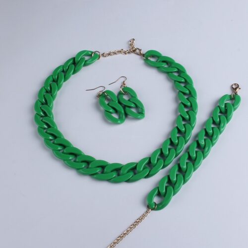 Chunky Chain Acrylic Necklace, Bracelet, & Earring Set - Image 3