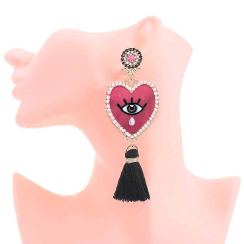 Handmade Eye Teardrop Tassel Earrings - Image 3