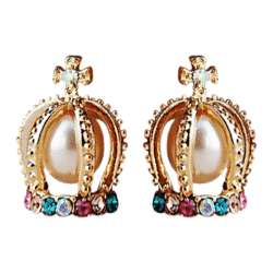 Cross & Crown Pearl Rhinestone Stud Earrings