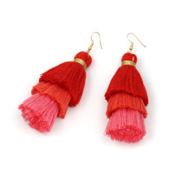 Thick Triple Tassel Earrings | Flamingo or Red White Blue