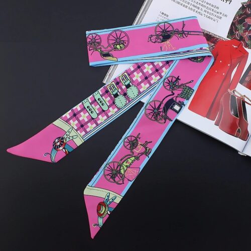 Carriage Coach Hair Tie Scarf Coach Scarf Unique Hatband HANDBAG SCARVES, Hair TIES Ponytail Tie Silky Hair Tie Carriage Design Skinny Scarf - Image 5