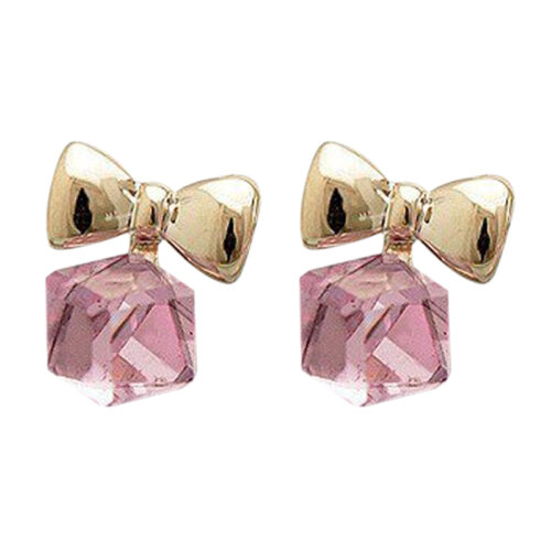 Petite Creative Cube Crystal Bow Tie Earrings - Image 3