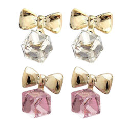 PETITE CREATIVE CUBE CRYSTAL BOW TIE EARRINGS