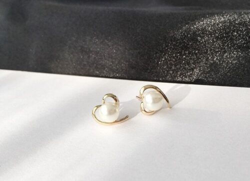 Pearl of Heart Stud Earrings - Image 3