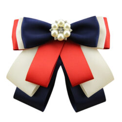 Triple Red, White, Blue Layered Ribbon Pearl Brooch