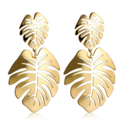 miami style, palm leaf earrings chrome earrings. gold earrings. abstract palm earrings