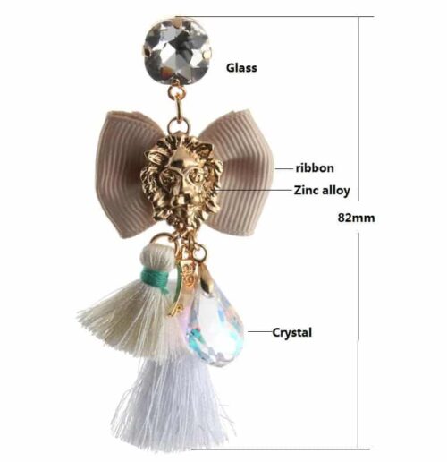 Blue Leopard Bow Tie Lion's Head Blue Tassel Earrings - Image 4