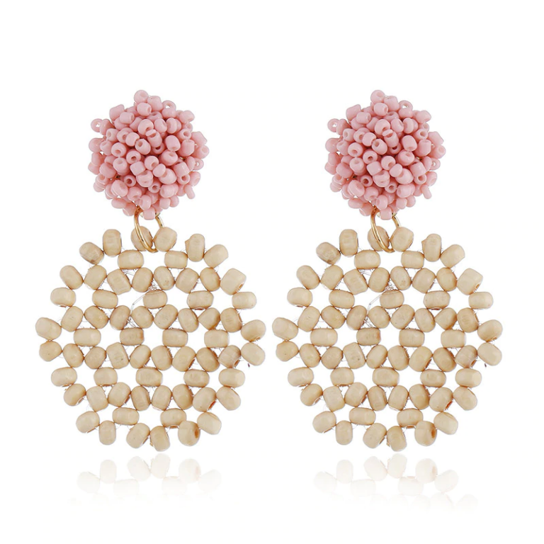 Handmade Dominican Republic Rattan Palm Seed Beaded Earrings