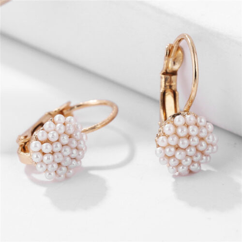 Dainty Elegant Pearl Bead Ear Gold Lever Back Earrings - Image 2