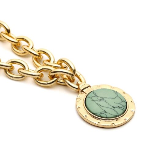 Best Teal Marble Medallion Pendant On Chunky Gold Chain Necklace - Image 6
