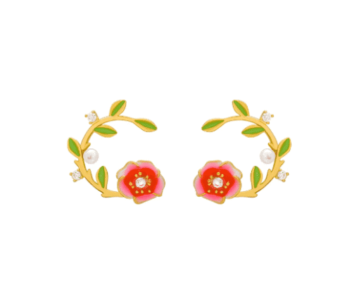 French Retro Floral Leaf Stud Earrings